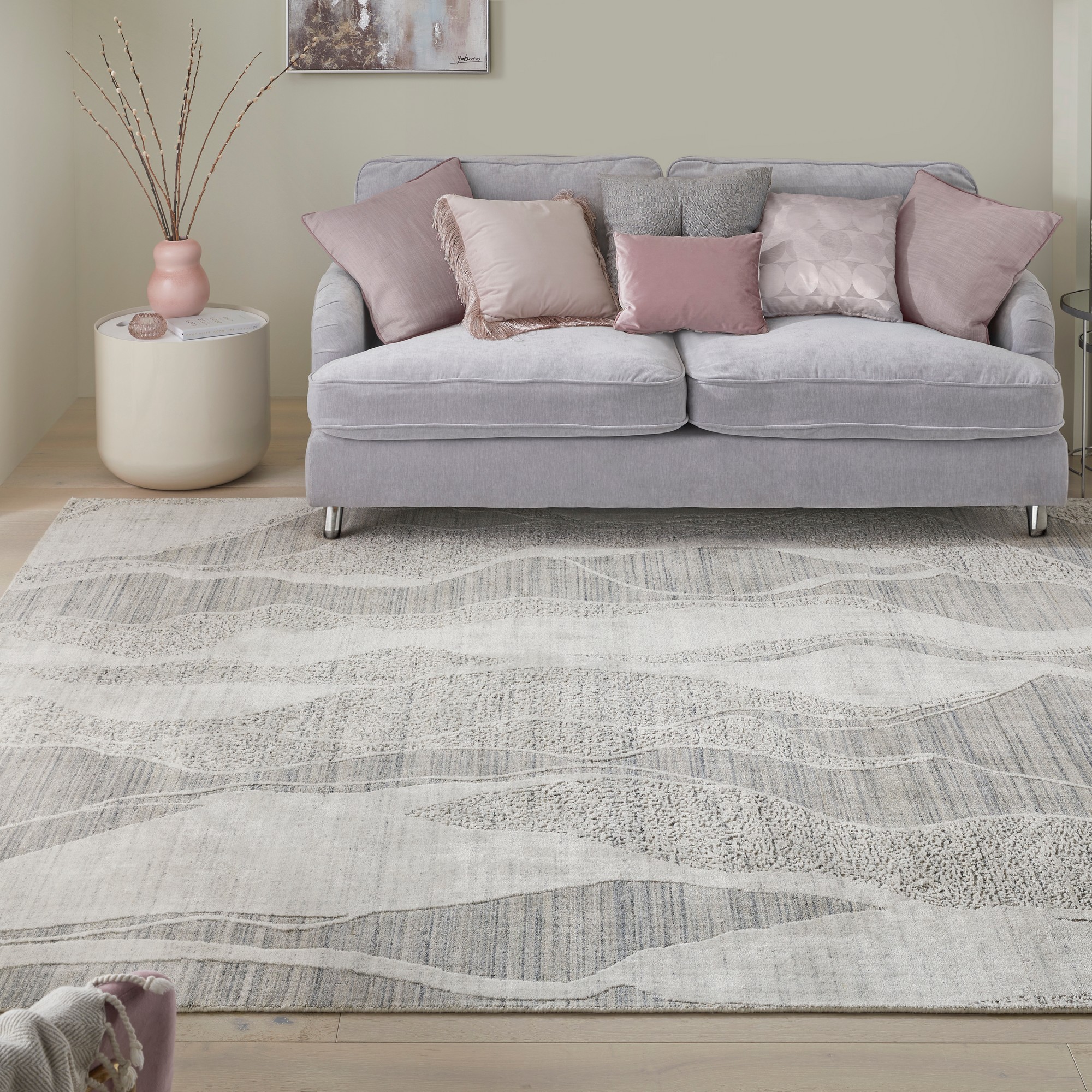 Dune Du147 Wave Wool Rugs By Concept Looms In White Light Blue